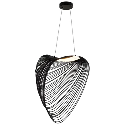 Justice Design Eco Madera 23.75"w Matte Black Organic Pebble Layered Wood Led Pendant