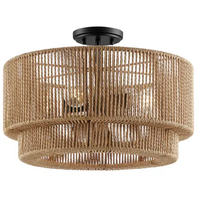 Justice Design Eco Milos 18" Wide 4-light Matte Black, Natural Semi-flush
