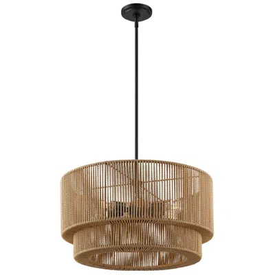 Justice Design Eco Milos 24" Wide 6-light Matte Black, Natural Pendant