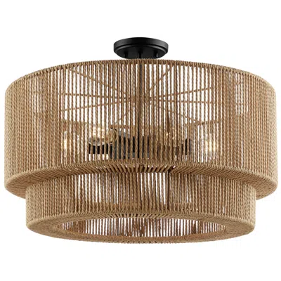 Justice Design Eco Milos 24" Wide 6-light Matte Black, Natural Semi-flush