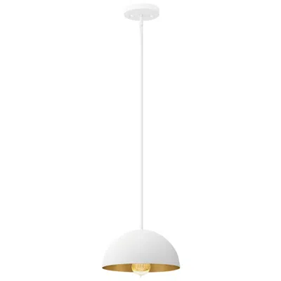 Justice Design Elias 9" Wide Matte White And Champagne Dome Pendant