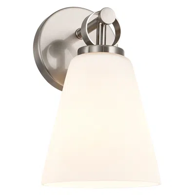 Justice Design Fusion Bolzano 9.75" High Brushed Nickel, Opal Wall Sconce