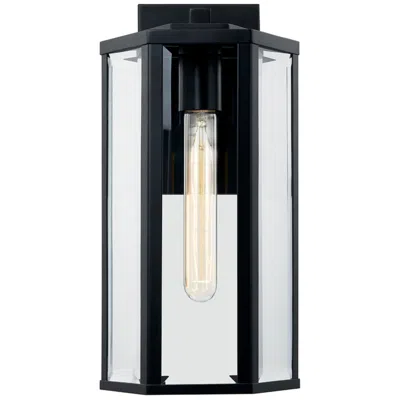 Justice Design Fusion Edgeworth 14"h Matte Black Outdoor Wall Sconce W/ Clear Shade