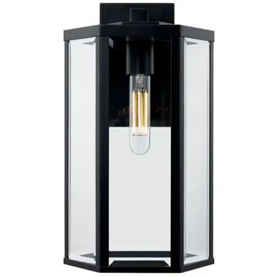 Justice Design Fusion Edgeworth 15.5"h Matte Black Outdoor Wall Sconce W/ Clear Shade