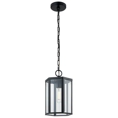 Justice Design Fusion Edgeworth 8.5"w Matte Black Outdoor Pendant With Clear Glass Sh