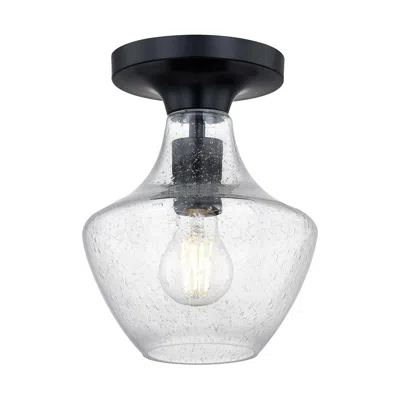 Justice Design Fusion Harlow 7.5" Wide Matte Black Semi-flush With Seeded Glass Shade