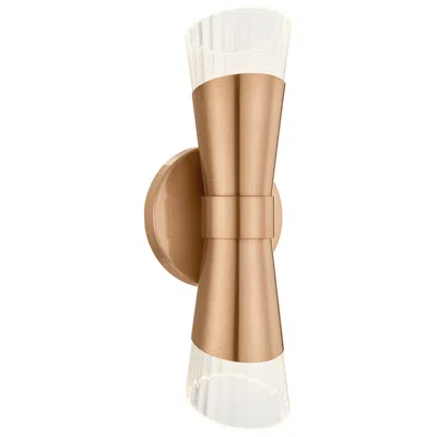 Justice Design Fusion Lugano 13" High Brushed Brass, Ribbed Clear Led Wall Sconce