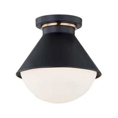 Justice Design Fusion Ravelle 7.25"w Black And Brass Outdoor Semi-flush W/ Opal Shade