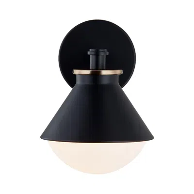 Justice Design Fusion Ravelle 9.75"h Black And Brass Outdoor Wall Sconce W/ Opal Shad