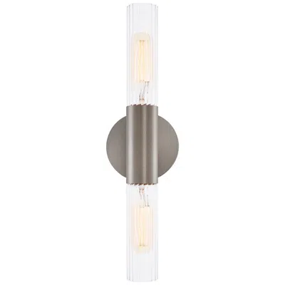 Justice Design Fusion Rimini 16.75"h 2-light Brushed Nickel, Clear Ribbed Wall Sconce