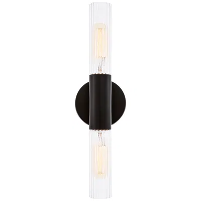 Justice Design Fusion Rimini 16.75"h 2-light Matte Black, Clear Ribbed Wall Sconce