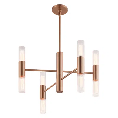 Justice Design Fusion Rimini 24" Wide 8-light Brushed Brass, Clear Ribbed Chandelier