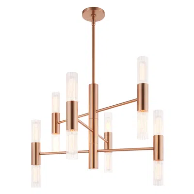 Justice Design Fusion Rimini 28" Wide 12-light Brushed Brass, Clear Ribbed Chandelier