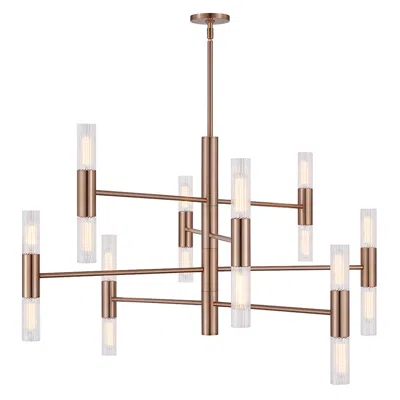 Justice Design Fusion Rimini 45" Wide 16-light Brushed Brass, Clear Ribbed Chandelier