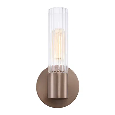 Justice Design Fusion Rimini 9.25" High Brushed Brass, Clear Ribbed Wall Sconce