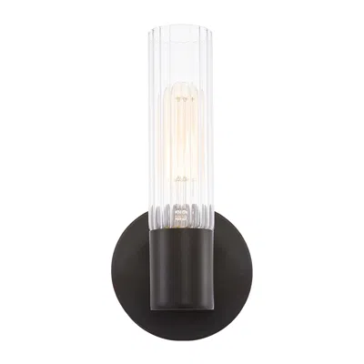 Justice Design Fusion Rimini 9.25" High Matte Black, Clear Ribbed Wall Sconce