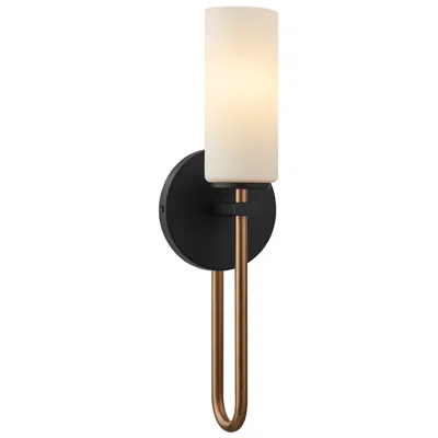 Justice Design Fusion Tilburg 16.75" High Matte Black, Brass, Opal Wall Sconce