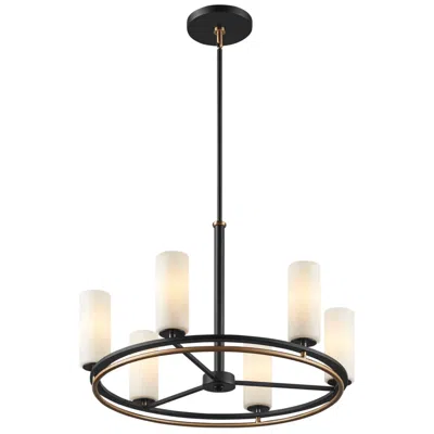 Justice Design Fusion Tilburg 26.5" Wide 6-light Matte Black, Brass, Opal Chandelier