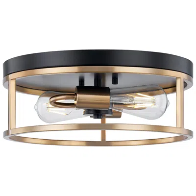 Justice Design Knox 13" Wide Matte Black And Brass 2-light Ceiling Light