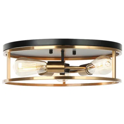 Justice Design Knox 16" Wide 3-light Black And Brass Flushmount