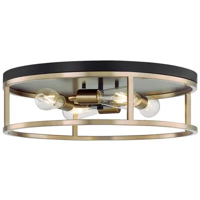 Justice Design Knox 20" Wide 4 Light Matte Black And Brass Round Flush Mount