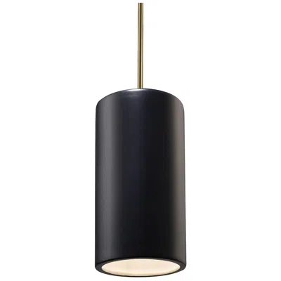 Justice Design Large Cylinder Pendant - Carbon Black - Antique Brass - Rigid Stem