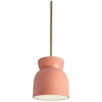 Justice Design Large Hourglass Pendant - Gloss Blush - Antique Brass - Rigid Stem