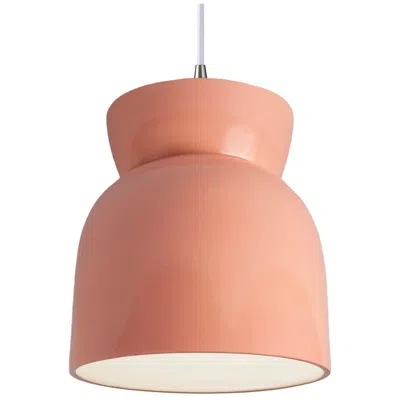 Justice Design Large Hourglass Pendant - Gloss Blush - Brushed Nickel - White Cord