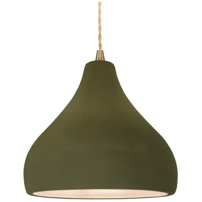 Justice Design Radiance 11.5"w Droplet Brass Beige Cord Pendant W/ Matte Green Shade