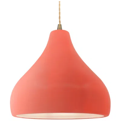 Justice Design Radiance 13.5"w Large Droplet Brass Beige Cord Pendant W/ Gloss Blush