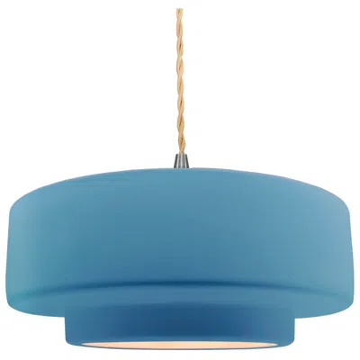Justice Design Radiance 14.5"w Sky Blue Frame Nickel Tier Beige Twisted Led Pendant
