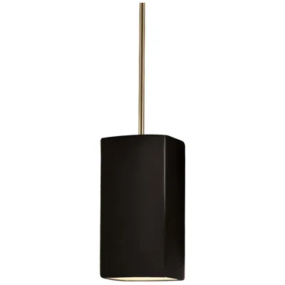 Justice Design Rectangle Pendant - Carbon Black - Antique Brass - Rigid Stem