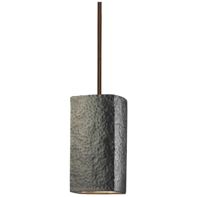 Justice Design Rectangle Pendant - Hammered Brass - Dark Bronze - Rigid Stem Made To Order