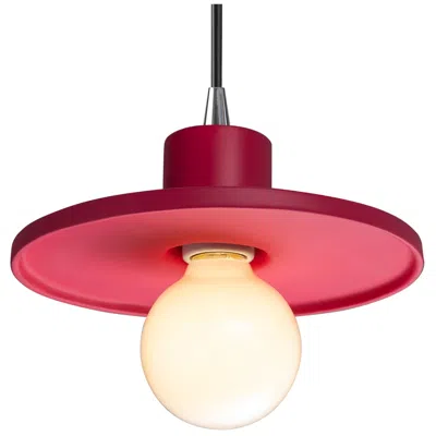 Justice Design Saucer Pendant - Cerise - Polished Chrome - Black Cord