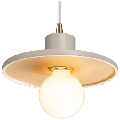 Justice Design Saucer Pendant - Matte White With Gold - Antique Brass - White Cord