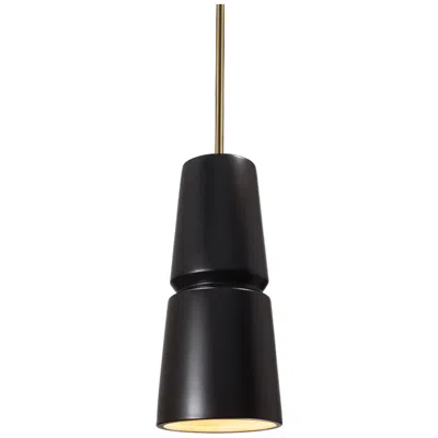 Justice Design Small Cone Pendant - Carbon Black - Antique Brass - Rigid Stem