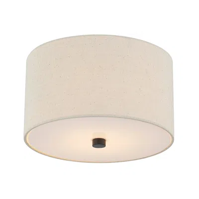 Justice Design Textile 11" Wide Matte Black And Cream Drum Ceiling Light