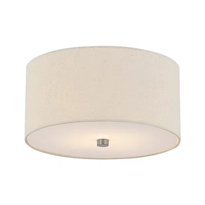 Justice Design Textile 11"w Classic Drum Brushed Nickel Flush-mount With Cream Linen