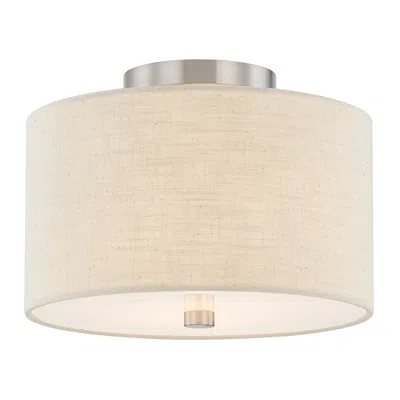 Justice Design Textile 11"w Classic Drum Brushed Nickel Semi-flush With Cream Linen S