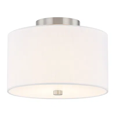 Justice Design Textile 11"w Classic Drum Brushed Nickel Semi-flush With White Linen S