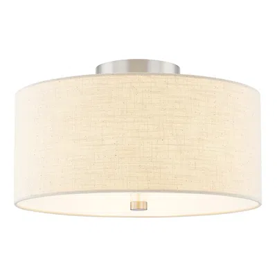 Justice Design Textile 14"w Classic Drum Brushed Nickel Semi-flush With Cream Linen S
