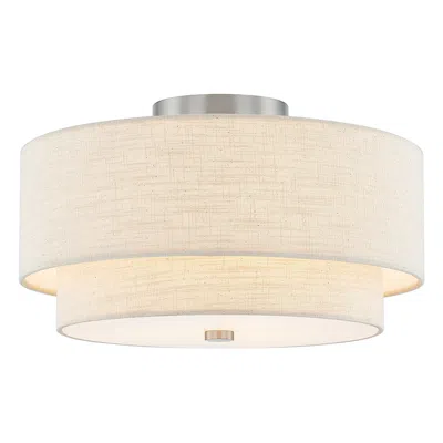 Justice Design Textile 15"w Nickel Ceiling Light With Cream Tiered Shade