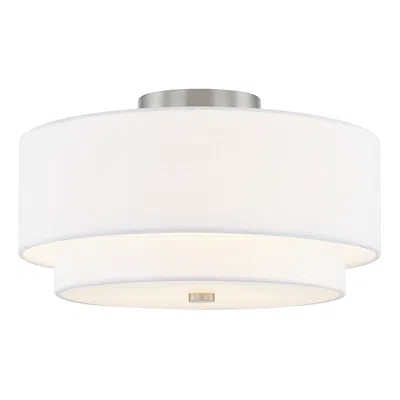 Justice Design Textile 15"w Nickel Ceiling Light With White Tiered Shade