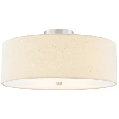 Justice Design Textile 18"w Brushed Nickel Ceiling Light With Cream Shade