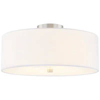 Justice Design Textile 18"w Brushed Nickel Ceiling Light With White Shade