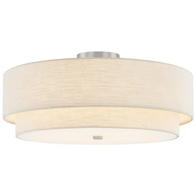 Justice Design Textile 22" Nickel Cream Tiered Shade Ceiling Light