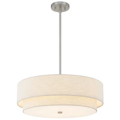 Justice Design Textile 22"w Classic Tiered Drum Brushed Nickel Pendant W/ Cream Shade