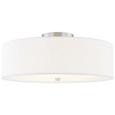 Justice Design Textile 24" Nickel White Shade Semi-flush Ceiling Light