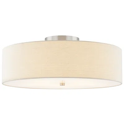 Justice Design Textile 24"w Nickel Semi-flush Ceiling Light W/ Cream Shade