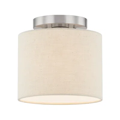 Justice Design Textile 8"w Open Bottom Drum Brushed Nickel Semi-flush W/ Cream Shade